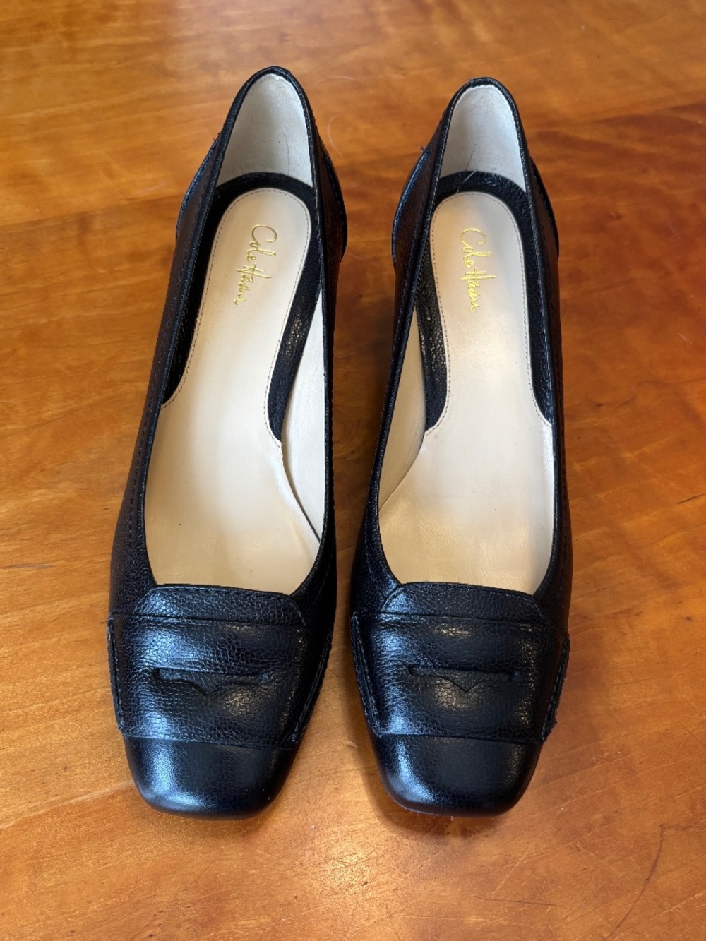 Cole Hahn Black Leather Penny Loafer Kitten Heel Pumps Size 8.5